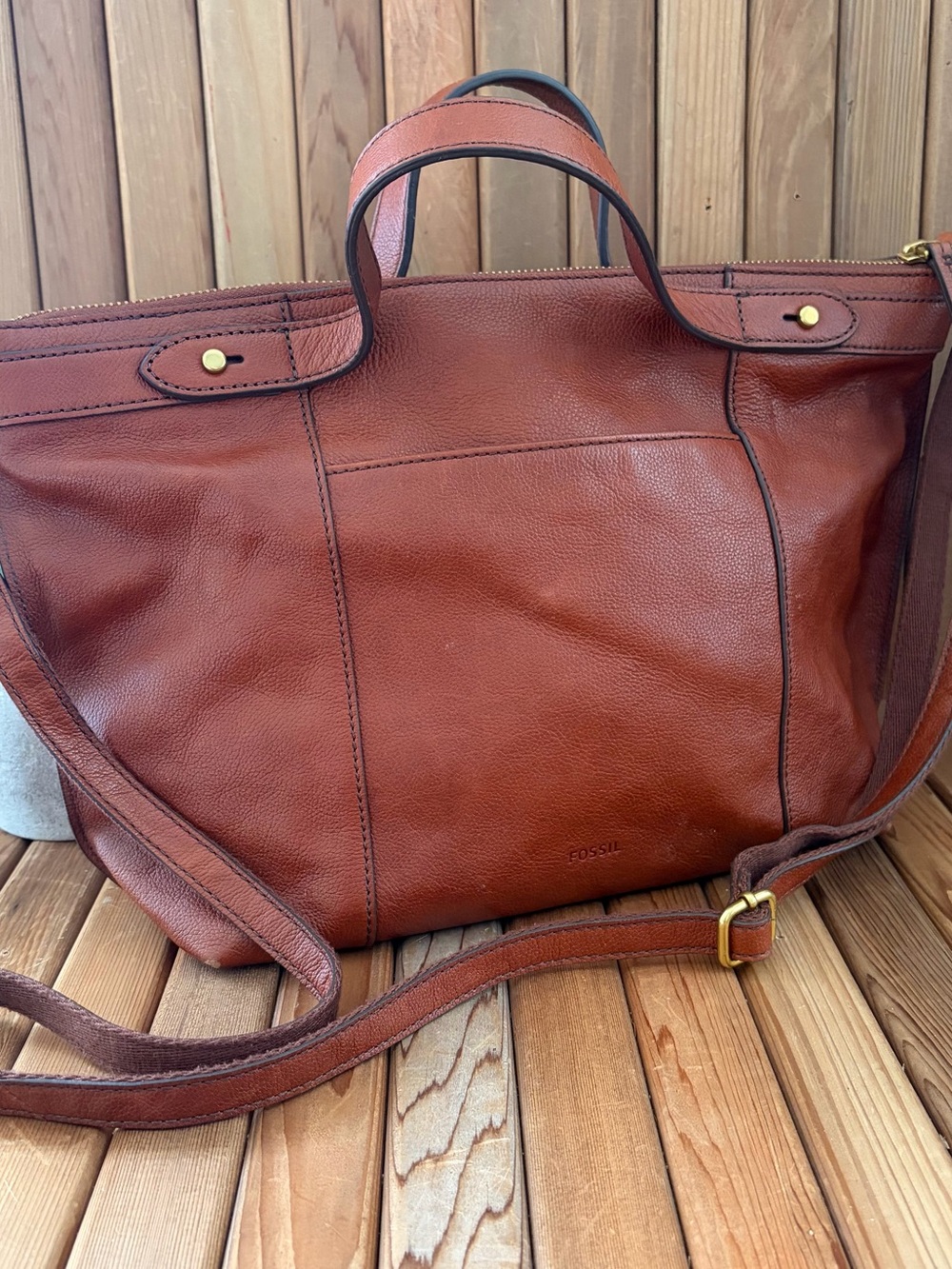 Fossil Sadie Leather Satchel Shoulder Tote in Whiskey Brown